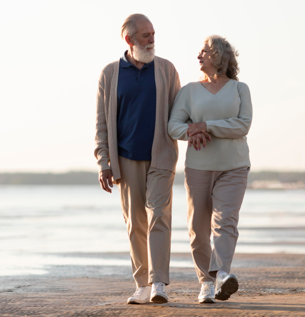 Couple walking together representing longevity